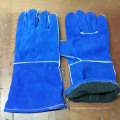 Blue Safety Patched Palm Cow Split Leather Worker Gloves